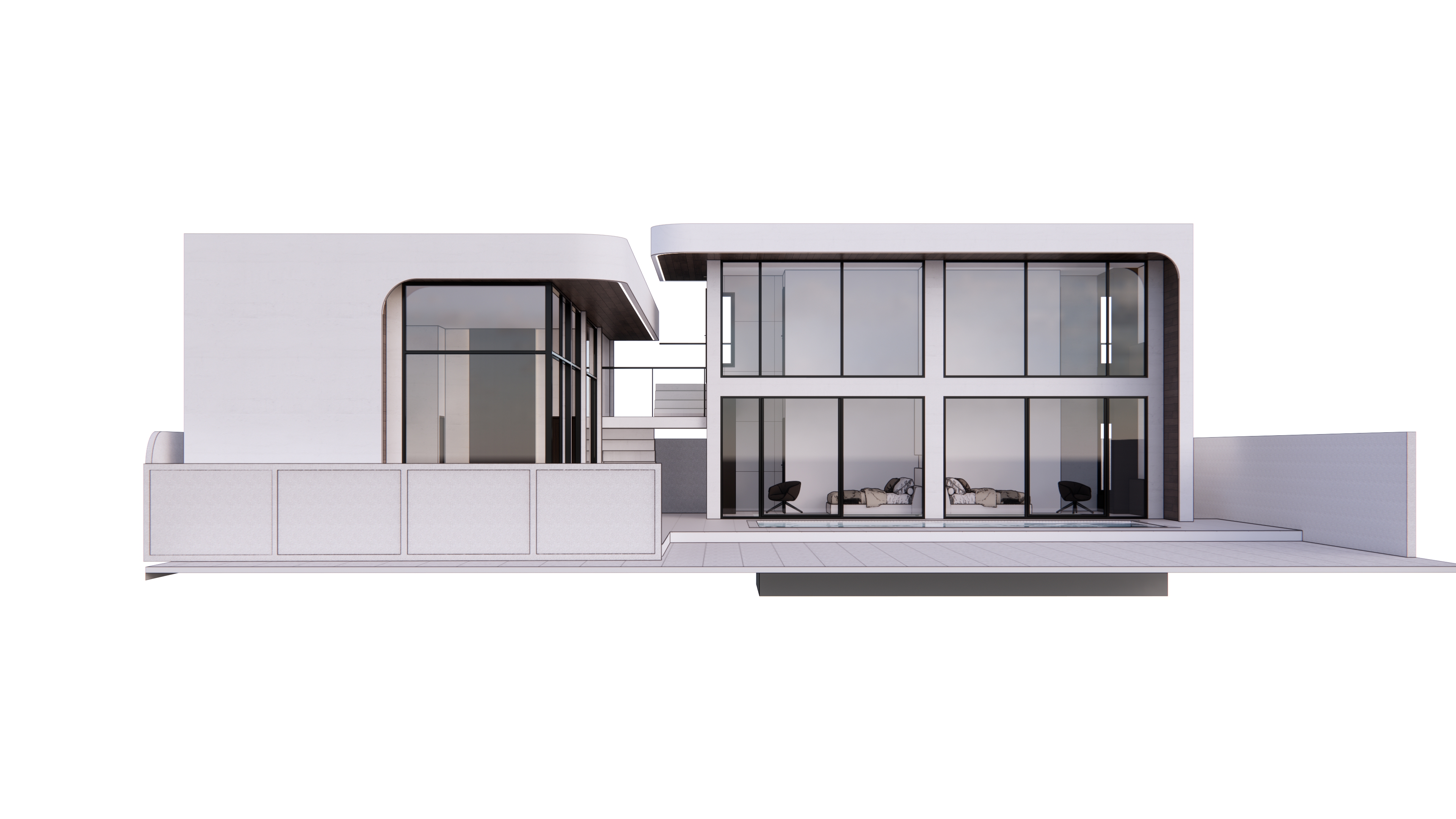 ห้องนั่งเล่นเพดานสูงสไตล์ Modern Cozy